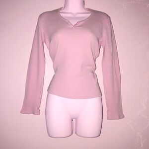y2k baby pink waffle henley top